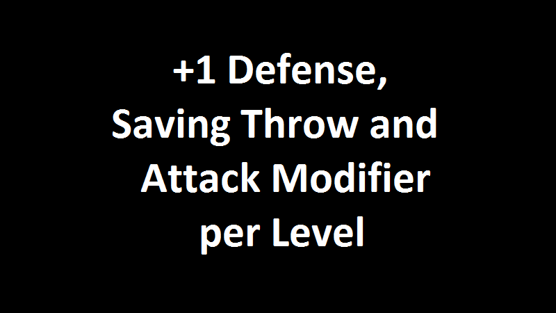 +1 Defense, Saving Throw and Attack Modifier per Level - K1