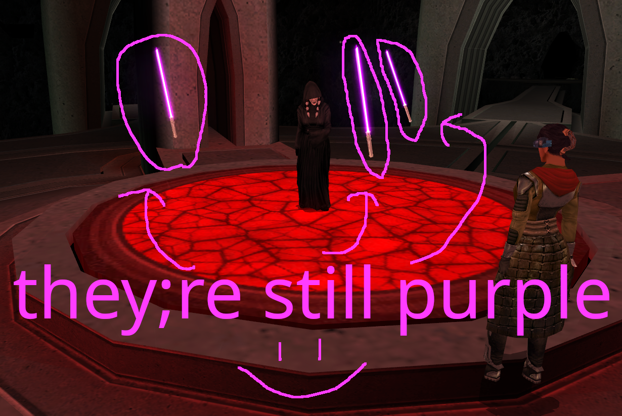 Red Floating Lightsabers but Instead of Red They're Purple Again